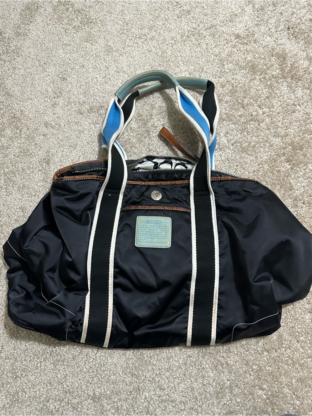 Men's Black Nylon Tote Bag with Blue Accent